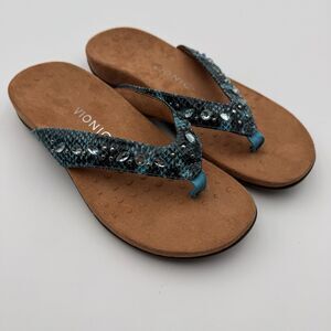 Vionic Womens Lucia Thong Sandal Arch Support Blue Snake Beaded Size 8